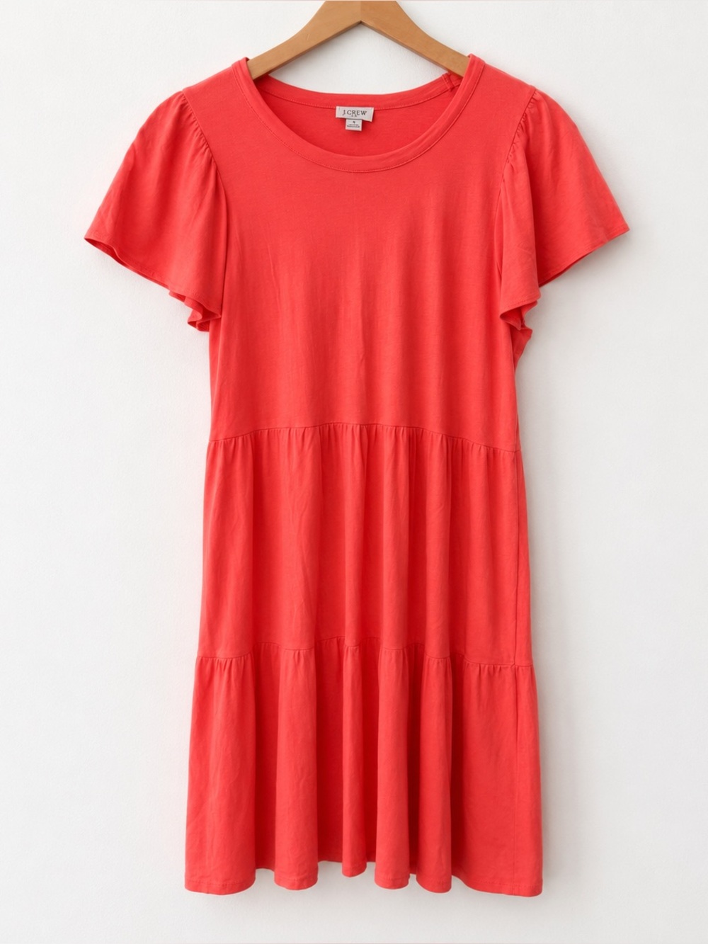 J.Crew Coral Pink Tiered Ruffle Sleeve Cotton Midi Dress Small Coastal